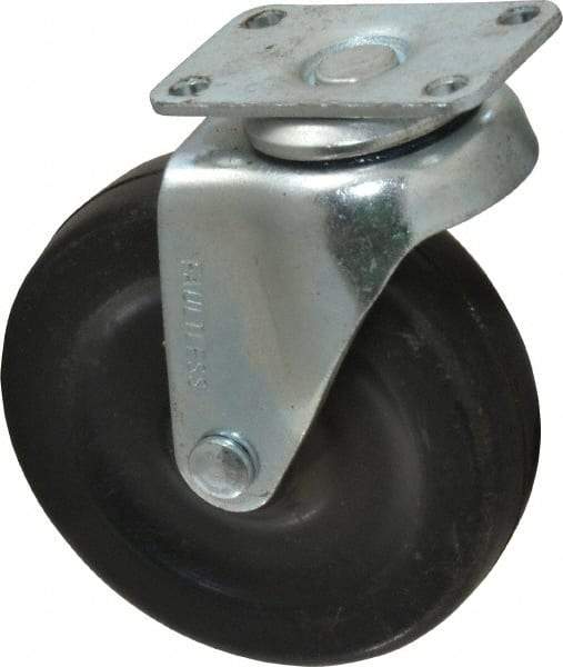 Albion - 3" Diam x 13/16" Wide x 3-19/32" OAH Top Plate Mount Swivel Caster - Soft Rubber, 90 Lb Capacity, Plain Bearing, 1-1/8 x 2-1/8" Plate - Benchmark Tooling
