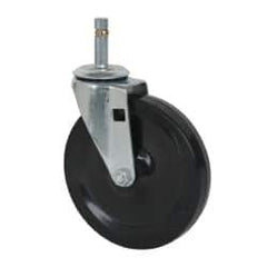 Albion - 5" Diam x 15/16" Wide x 5-5/8" OAH Stem Mount Swivel Caster - Soft Rubber, 125 Lb Capacity, Self-Lubricating Bearing, 7/16 x 1-17/32" Friction Stem - Benchmark Tooling