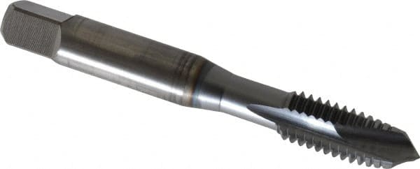 OSG - 3/8-16 UNC, 3 Flute, TiCN Finish, Vanadium High Speed Steel Spiral Point Tap - Plug Chamfer, Right Hand Thread, 2-15/16" OAL, 1-1/4" Thread Length, 0.381" Shank Diam, 2B Class of Fit - Exact Industrial Supply
