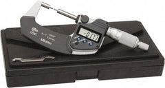 Mitutoyo - 1 Inch, 32mm Throat Depth, Electronic Spline Micrometer - Accurate Up to 0.0001 Inch, 1/4 Inch Spindle Diameter, 0.18mm Head Diameter, Ratchet Stop Thimble, Data Output - Benchmark Tooling