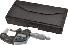Mitutoyo - 25.4mm Max Measurement, Spherical Face Micrometer - Accuracy Up to 0.0001 Inch, Data Output, 0.0001 Inch Resolution, Electronic Operation, Ratchet Stop Thimble, IP65 Water Resistance Rating, SR44 Battery - Benchmark Tooling