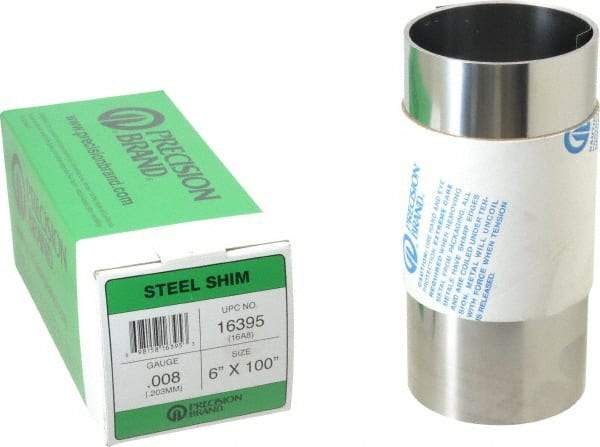 Made in USA - 100 Inch Long x 6 Inch Wide x 0.008 Inch Thick, Roll Shim Stock - Steel - Benchmark Tooling