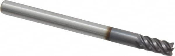 Accupro - 1/8", 1/4" LOC, 1/8" Shank Diam, 1-1/2" OAL, 5 Flute, Solid Carbide Square End Mill - Single End, AlTiN Finish, Spiral Flute, 45° Helix, Centercutting, Right Hand Cut, Right Hand Flute - Benchmark Tooling