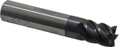 Accupro - 3/8", 1/2" LOC, 3/8" Shank Diam, 2" OAL, 5 Flute, Solid Carbide Square End Mill - Single End, AlTiN Finish, Spiral Flute, 45° Helix, Centercutting, Right Hand Cut, Right Hand Flute - Benchmark Tooling