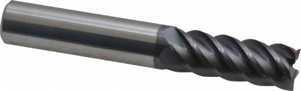 Accupro - 3/8", 1" LOC, 3/8" Shank Diam, 2-1/2" OAL, 5 Flute, Solid Carbide Square End Mill - Single End, AlTiN Finish, Spiral Flute, 45° Helix, Centercutting, Right Hand Cut, Right Hand Flute - Benchmark Tooling