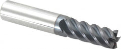 Accupro - 15/32", 1-1/4" LOC, 1/2" Shank Diam, 3" OAL, 5 Flute, Solid Carbide Square End Mill - Single End, AlTiN Finish, Spiral Flute, 45° Helix, Centercutting, Right Hand Cut, Right Hand Flute - Benchmark Tooling