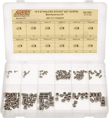 Value Collection - 200 Piece, #6-32 to 3/8-24, Stainless Steel Set Screw Assortment - Socket Cap Head, Hex Socket Drive, 3/16 to 3/8" Long, Grade 18-8 - Benchmark Tooling