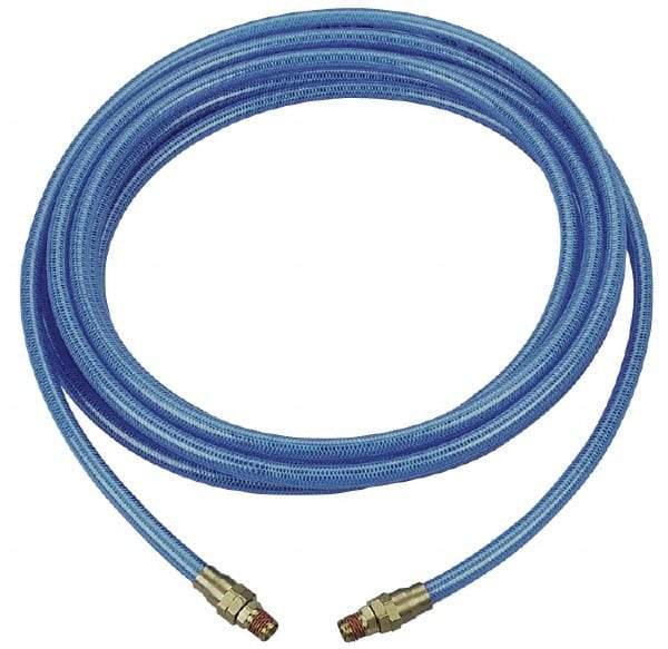 Coilhose Pneumatics - 1/4" ID, 1/4 Thread, 25' Long, Transparent Blue Polyurethane Coiled & Self Storing Hose - 200 Max psi, Male Rigid x Male Rigid - Benchmark Tooling