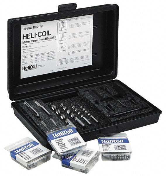 Heli-Coil - 48 Inserts, M5x0.80 - M10x1.50 Internal Thread, M10x1.50, M5x0.80, M6x1.00, M8x1.25 Metric Coarse, Thread Repair Kit - Includes Drill, Installation Tool and Tap - Exact Industrial Supply