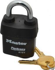 Master Lock - 1-1/8" Shackle Clearance, Keyed Different Pro Series Solid Steel Padlock - 5/16" Shackle Diam, Laminated Steel - Benchmark Tooling