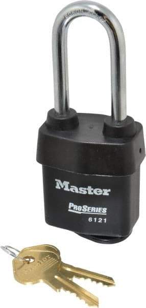 Master Lock - 2-1/2" Shackle Clearance, Keyed Alike Pro Series Solid Steel Padlock - 5/16" Shackle Diam, Laminated Steel - Benchmark Tooling