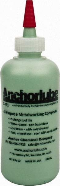 Made in USA - Anchorlube G-771, 8 oz Bottle Cutting Fluid - Water Soluble, For Broaching, Counterboring, Drawing, Drilling, Engraving, Fly-Cutting, Hole Extruding, Milling, Piercing, Punching, Sawing, Seat Forming, Spot Facing, Tapping - Benchmark Tooling