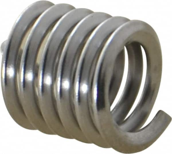 Heli-Coil - 1/4-20 UNC, 3/8" OAL, Free Running Helical Insert - 5-3/4 Free Coils, Tanged, Stainless Steel, Bright Finish, 1-1/2D Insert Length - Benchmark Tooling