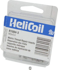 Heli-Coil - M3x0.50 Metric Coarse, 4.5mm OAL, Free Running Helical Insert - 6-3/8 Free Coils, Tanged, Stainless Steel, Bright Finish, 1-1/2D Insert Length - Exact Industrial Supply