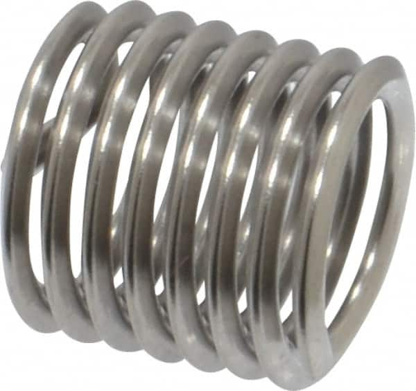 Heli-Coil - M8x1.25 Metric Coarse, 12mm OAL, Free Running Helical Insert - 7-3/8 Free Coils, Tanged, Stainless Steel, Bright Finish, 1-1/2D Insert Length - Benchmark Tooling