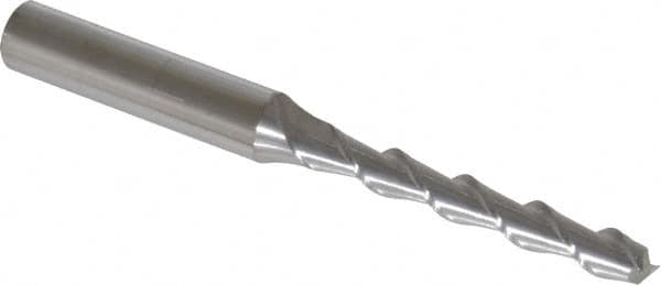 SGS - 1/4", 1-3/4" LOC, 3/8" Shank Diam, 3-9/16" OAL, 2 Flute, Solid Carbide Square End Mill - Single End, Uncoated, Spiral Flute, 45° Helix, Centercutting, Right Hand Cut, Right Hand Flute, Series 44 - Benchmark Tooling