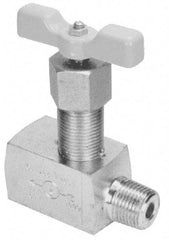 Made in USA - 1" Pipe, Angled Hard Seat Needle Valve - FNPT x FNPT Ends, Alloy Valve, 10,000 Max psi - Benchmark Tooling