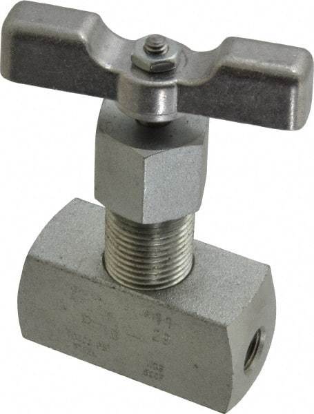 Made in USA - 1/8" Pipe, Inline Hard Seat Needle Valve - FNPT x FNPT Ends, Alloy Valve, 10,000 Max psi - Benchmark Tooling