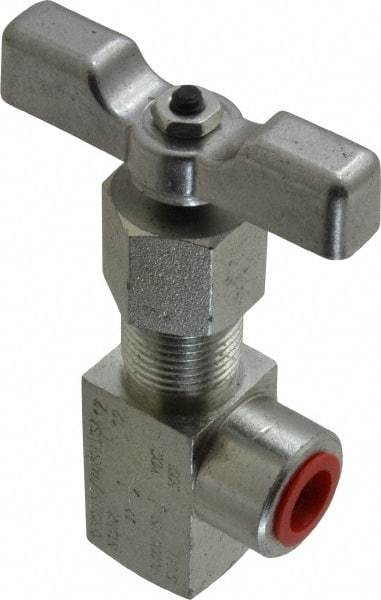 Made in USA - 1/4" Pipe, Angled Hard Seat Needle Valve - FNPT x FNPT Ends, Alloy Valve, 10,000 Max psi - Benchmark Tooling