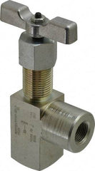 Made in USA - 3/8" Pipe, Angled Hard Seat Needle Valve - FNPT x FNPT Ends, Alloy Valve, 10,000 Max psi - Benchmark Tooling