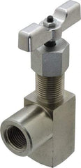 Made in USA - 1/2" Pipe, Angled Hard Seat Needle Valve - FNPT x FNPT Ends, Alloy Valve, 10,000 Max psi - Benchmark Tooling