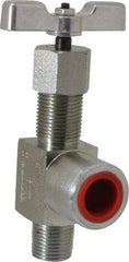 Made in USA - 1/2" Pipe, Angled Hard Seat Needle Valve - MNPT x FNPT Ends, Alloy Valve, 10,000 Max psi - Benchmark Tooling