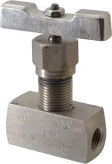 Value Collection - 1/4" Pipe, Inline Hard Seat Needle Valve - FNPT x FNPT Ends, Grade 316 Stainless Steel Valve, 10,000 Max psi - Benchmark Tooling