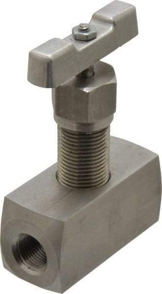 Made in USA - 3/8" Pipe, Inline Hard Seat Needle Valve - FNPT x FNPT Ends, Grade 316 Stainless Steel Valve, 10,000 Max psi - Benchmark Tooling