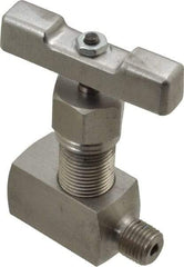 Value Collection - 1/4" Pipe, Inline Hard Seat Needle Valve - MNPT x FNPT Ends, Grade 316 Stainless Steel Valve, 10,000 Max psi - Benchmark Tooling