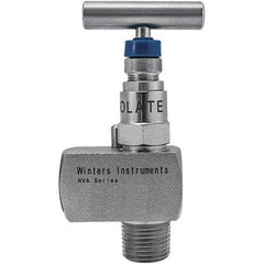 Value Collection - 1/4" Pipe, Angled Hard Seat Needle Valve - MNPT x FNPT Ends, Grade 316 Stainless Steel Valve, 10,000 Max psi - Benchmark Tooling