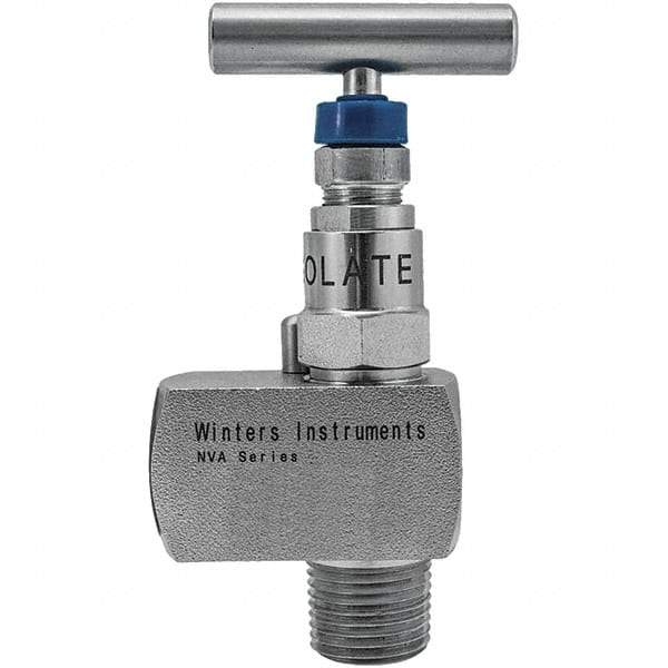 Value Collection - 1/2" Pipe, Angled Hard Seat Needle Valve - MNPT x FNPT Ends, Grade 316 Stainless Steel Valve, 10,000 Max psi - Benchmark Tooling