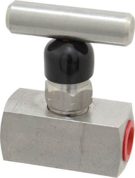 Made in USA - 1/4" Pipe, Inline Miniature Needle Valve - FNPT x FNPT Ends, Grade 316 Stainless Steel Valve, 6,000 Max psi - Benchmark Tooling