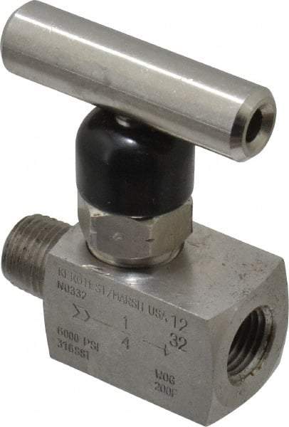 Made in USA - 1/4" Pipe, Inline Miniature Needle Valve - MNPT x FNPT Ends, Grade 316 Stainless Steel Valve, 6,000 Max psi - Benchmark Tooling