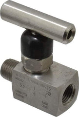 Made in USA - 1/4" Pipe, Inline Miniature Needle Valve - MNPT x FNPT Ends, Grade 316 Stainless Steel Valve, 6,000 Max psi - Benchmark Tooling