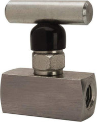 Made in USA - 1/4" Pipe, Inline Miniature Needle Valve - FNPT x FNPT Ends, Alloy Valve, 6,000 Max psi - Benchmark Tooling