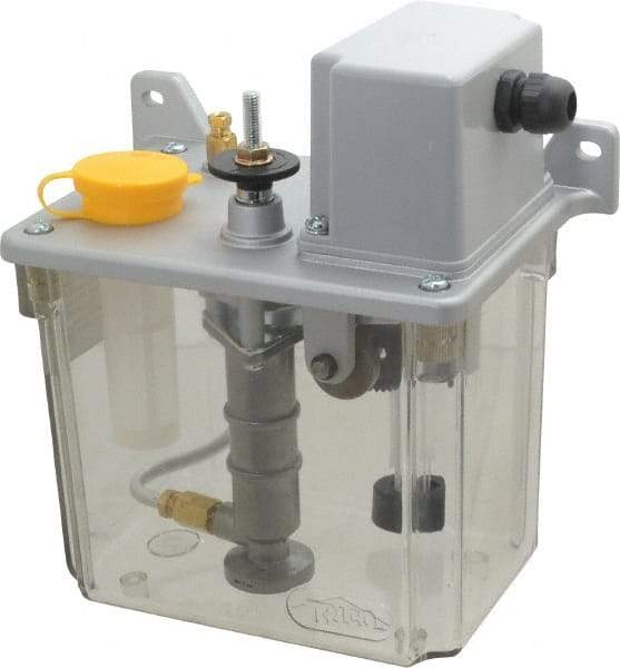 Trico - 2 L Reservoir Capacity, 3 - 6 cm Output per Cycle, 12-24 cm Output per Hour, Electric Central Lubrication System - 15 Min Interval Between Cycles, 130mm Wide x 225mm High, 110 Volts, Oil, 5/16-24 Outlet Thread - Benchmark Tooling