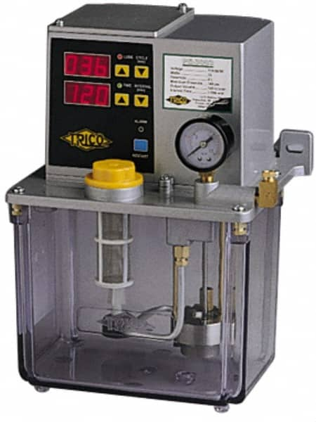 Trico - 6 L Reservoir Capacity, 0.2 cm Output per Hour, Electric Central Lubrication System - 3-999 Min Interval Between Cycles, 188mm Wide x 290mm High, 110 Volts, Oil, 5/16-24 Outlet Thread - Benchmark Tooling