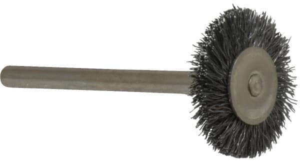 Osborn - 3/4" OD, 1/8" Shank Diam, Crimped Steel Wheel Brush - 0.005" Filament Diam, 25,000 RPM - Benchmark Tooling