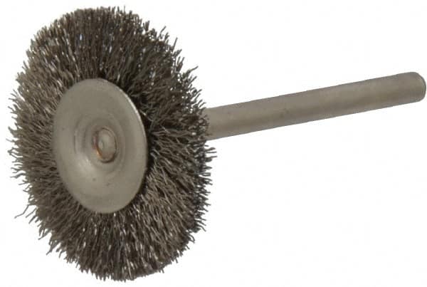 Osborn - 1" OD, 1/8" Shank Diam, Crimped Stainless Steel Wheel Brush - 0.005" Filament Diam, 25,000 RPM - Benchmark Tooling