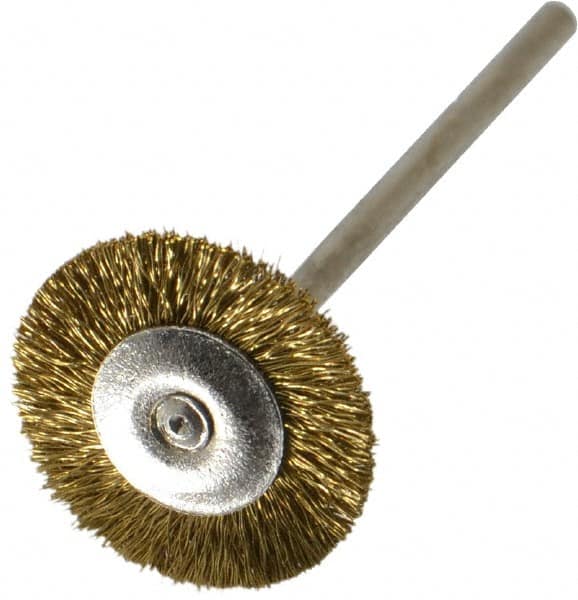 Osborn - 3/4" OD, 3/32" Shank Diam, Crimped Brass Wheel Brush - 0.005" Filament Diam, 25,000 RPM - Benchmark Tooling