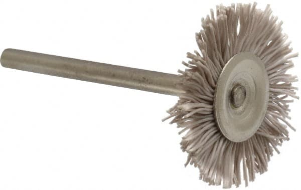 Osborn - 1" OD, 1/8" Shank Diam, Nylon Wheel Brush - 3/32" Face Width, 6,000 RPM - Benchmark Tooling