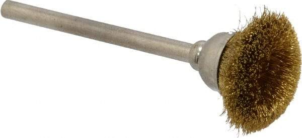 Osborn - 9/16" Diam, 1/8" Shank Straight Wire Brass Cup Brush - 0.003" Filament Diam, 25,000 Max RPM - Benchmark Tooling