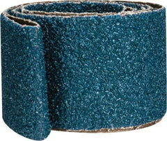 Made in USA - 2" Wide x 48" OAL, 24 Grit, Zirconia Alumina Abrasive Belt - Zirconia Alumina, Very Coarse, Coated, X Weighted Cloth Backing - Benchmark Tooling