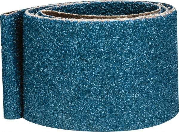 Made in USA - 2-1/2" Wide x 60" OAL, 24 Grit, Zirconia Alumina Abrasive Belt - Zirconia Alumina, Very Coarse, Coated, X Weighted Cloth Backing - Benchmark Tooling