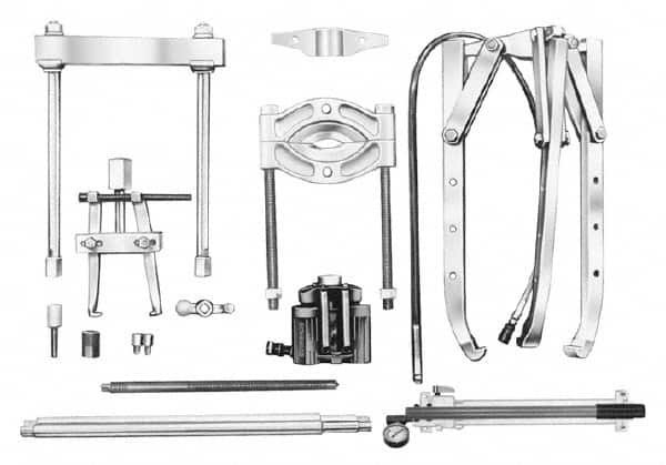 OTC - 17 Piece, 34" Spread, Hydraulic Puller Set - 3 Jaws, 19" OAL, 20-1/2" Reach - Benchmark Tooling