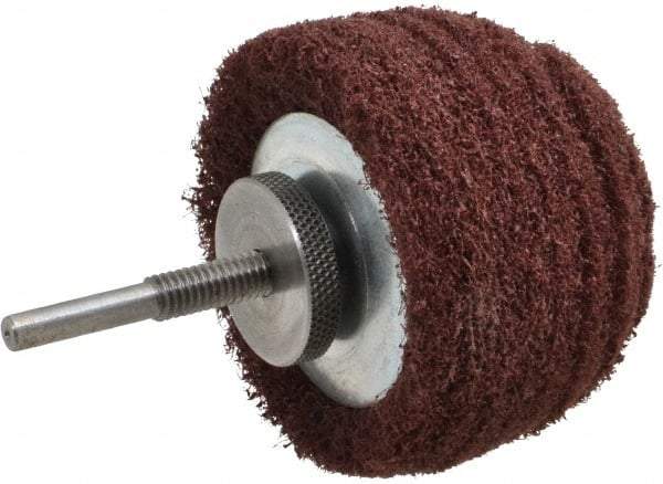 Superior Abrasives - 3" Diam x 2" Thick, Mounted Polishing Wheel - Medium Grade, 1/4" Shank Diam - Benchmark Tooling