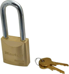 Master Lock - 2-1/2" Shackle Clearance, Keyed Different Pro Series Padlock - 29/32" Shackle Width, 3/8" Shackle Diam, Brass - Benchmark Tooling