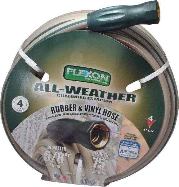 Made in USA - 75' Long All Weather Hose - 5/8" Diam, 3/4" GHT, Rubber/Vinyl, 300 psi, All Season, Green - Benchmark Tooling