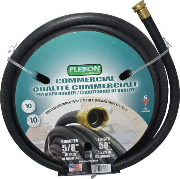 Value Collection - 50' Long Hot Water Hose - 5/8" Diam, 3/4" GHT, Rubber, 425 psi, Hot Water Compatible, Black - Benchmark Tooling