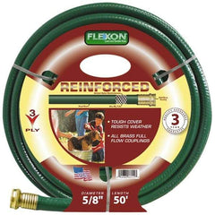 Made in USA - 50' Long Reinforced Rubber Hose - 5/8" Diam, 3/4" GHT, Vinyl, 212 psi, All Season, Green - Benchmark Tooling